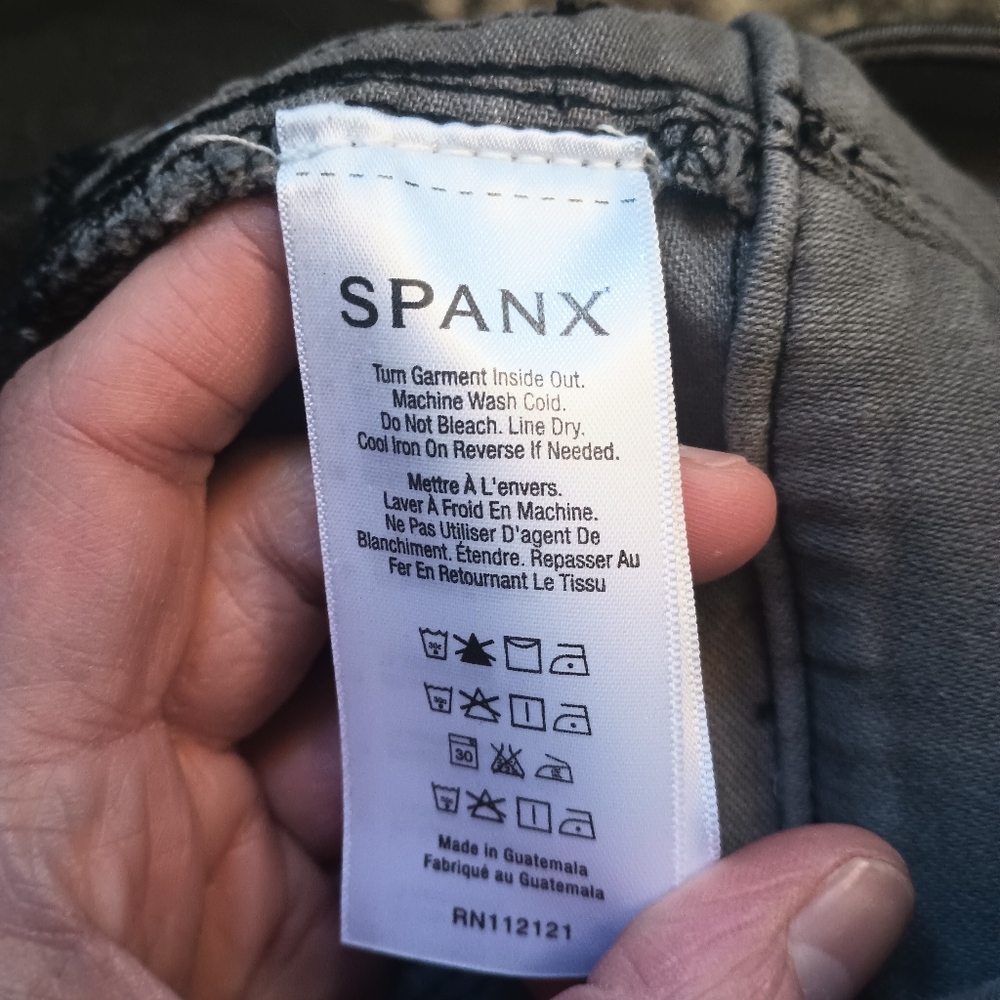 Spanx Solace Wax Denim Leggings Medium Gray Shimmer Stretch Slimming Glam - Picture 8 of 12